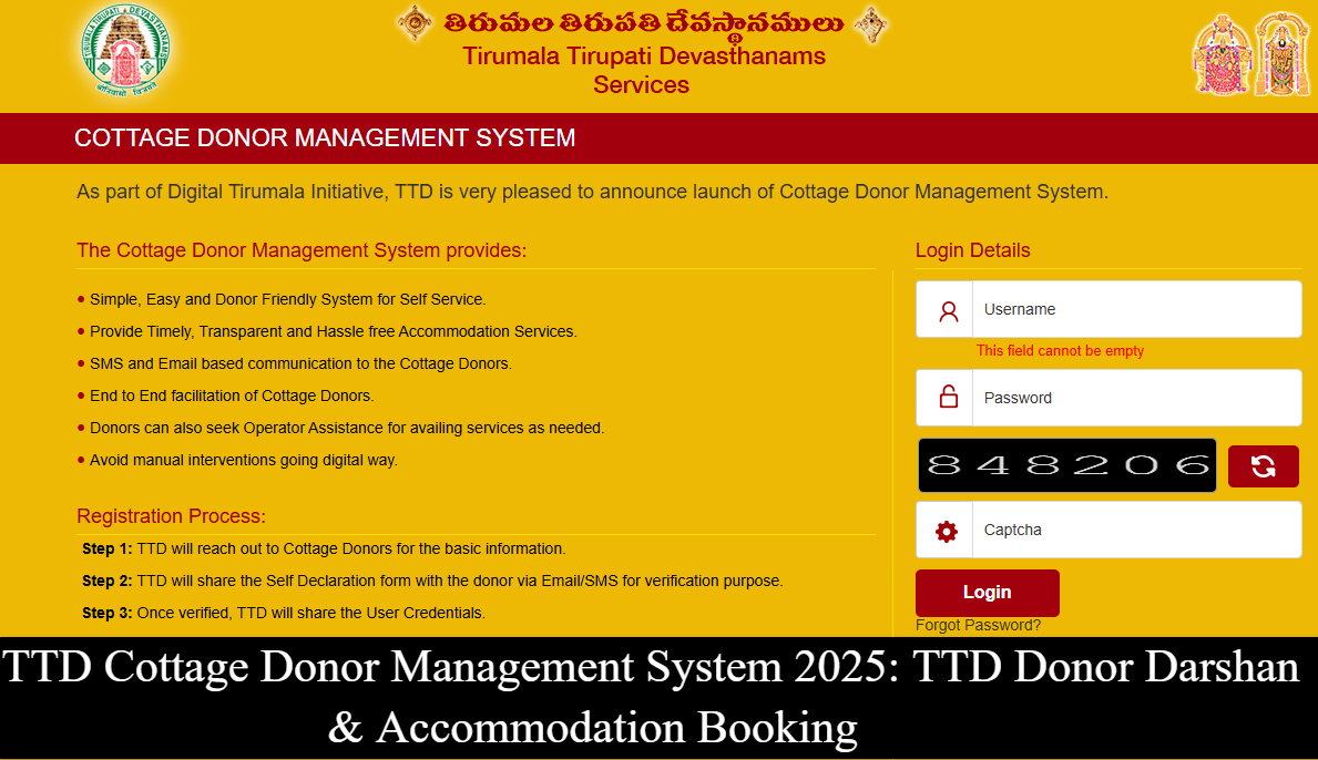 TTD Cottage Donor Management System - TTD Donor Darshan & Accommodation Booking